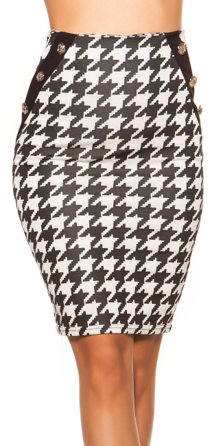 pencil-koker rok in pied-de-poule patroon zwartwit